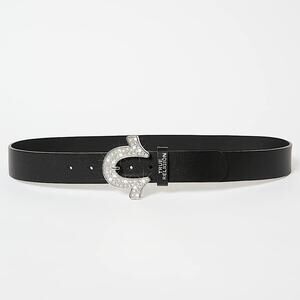 True Religion Crystal Horseshoe Buckle Belt Black Size M Logo Buckle NEW/NWT